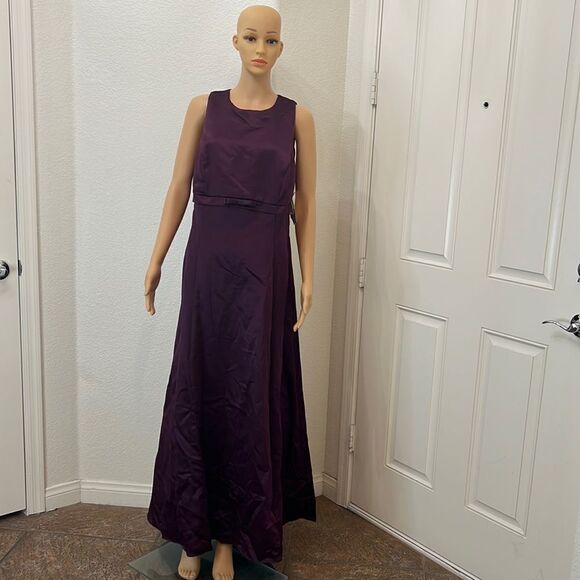 Jessica McClintock Gunne Sax Purple Dress 14W Scoop Neck Short Sleeve Bow Button - Picture 1 of 11